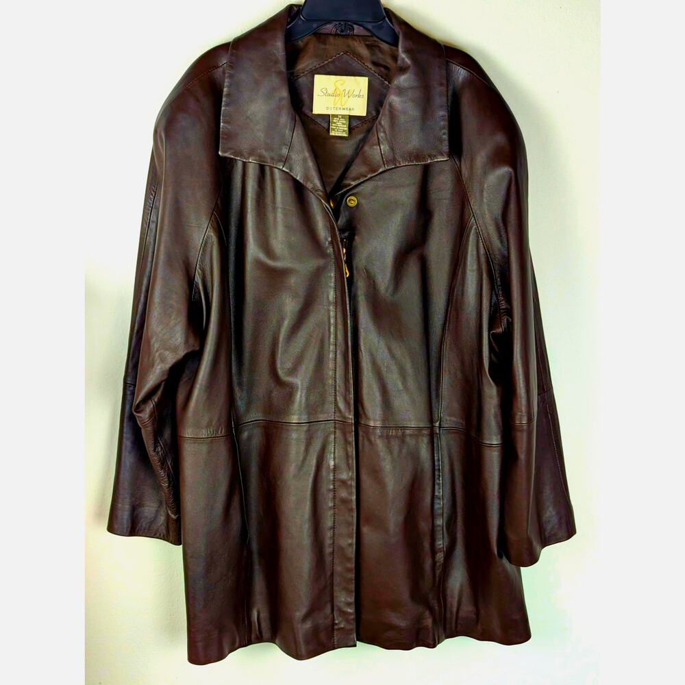 StuStudio Works Outerwear 100% Leather 3/4 Car Coat Jacket Brown 3X Raglan 90s